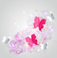 Background with butterflies and flowers