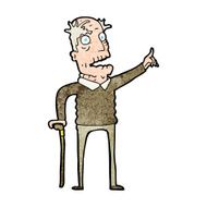 cartoon old man with walking stick N16