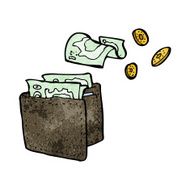 cartoon wallet spilling money N17