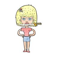 cartoon woman with knife between teeth N58
