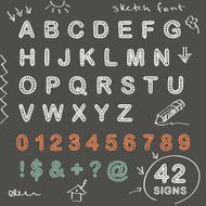 Sketch doodle chalk font 42 vector letters numbers and signs