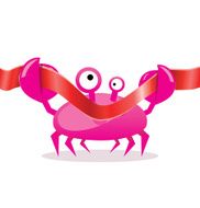 Cartoon crab cutting red ribbon
