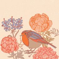 bird and blooming flowers