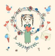 Vintage frames and hand-drawn Love decorative elements set N5