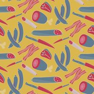 Seamless vector meat pattern on yellow