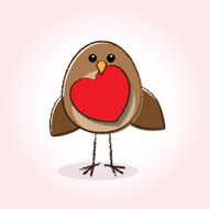 Robin Holding a Red Heart