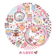 Owls circle background Love card N2