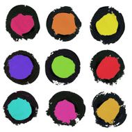 Painted brush strokes circle round spots Design element