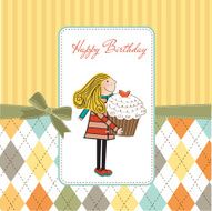 Happy Birthday card with girl and cup cake N23