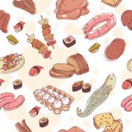 Vintage hand-drawn food set seamless pattern N2