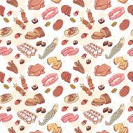 Vintage hand-drawn food set seamless pattern N3