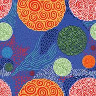 Seamless pattern with circles waves and blots