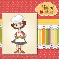 birthday greeting card with funny woman and pie N14