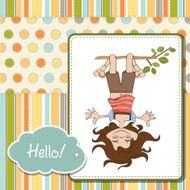 amused young girl standing with her head hanging down N11