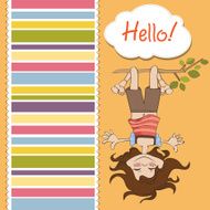amused young girl standing with her head hanging down N12