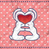 Valentine&#039;s kissing rabbits vintage card