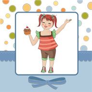 birthday greeting card with girl and big cupcake N28