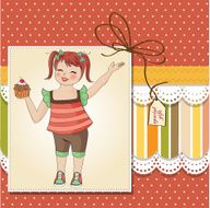 birthday greeting card with girl and big cupcake N29