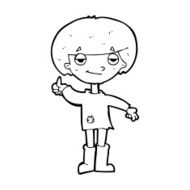 cartoon boy in poor clothing giving thumbs up symbol N14