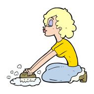 cartoon woman scrubbing floor N14