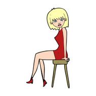 cartoon woman sitting on stool N30