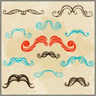 Set silhouette various mustache on a grunge background