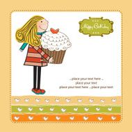 Happy Birthday card with girl and cup cake N24