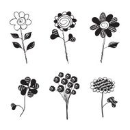 Hand Drawn Flowers Doodles Isolated Vector