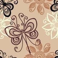 Seamless Floral Pattern with Dragonfly (Vector)