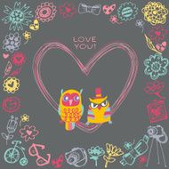 Heart frame Owls cute gift card and sample text N2