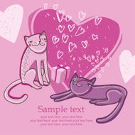 Romantic valentines day card with cute cratoon cats and heart