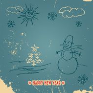 Happy New Year doodle vintage card