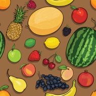 vector seamless pattern of fruits on brown background