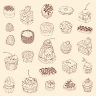 Set of cute cake Outline illustration