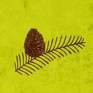Pine Cone With Branch on Grunge Background
