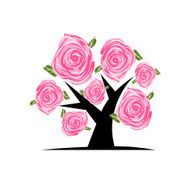 Blooming tree with pink roses for your design