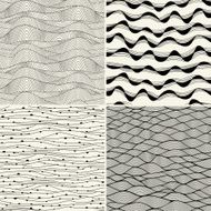 Set of four seamless abstract hand-drawn pattern waves background N4