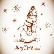 Hand-drawn vintage greeting card with snowman N2