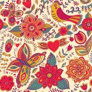 Seamless pattern with birds and flowers N13