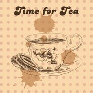 Tea mug and cake vintage style N2