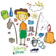 doodle fishing and picnic vector