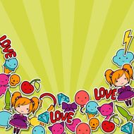 Abstract background with cute kawaii doodles N3