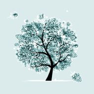 Winter tree with frozen flowers for your design N2