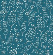 Doodle seamless pattern with flowers and hearts