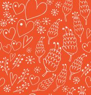 Doodle seamless patten with flowers and hearts