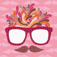 Cute cartoon doodle hipster glasses and mustache background