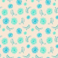 Vintage floral seamless pattern flowers and birds