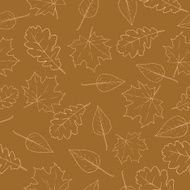 vector pattern of outline autumn leaves on brown background