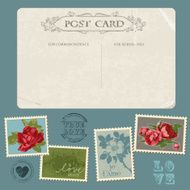 Vintage Postcard with Flower Stamps