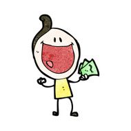 cartoon happy doodle man holding cash N2